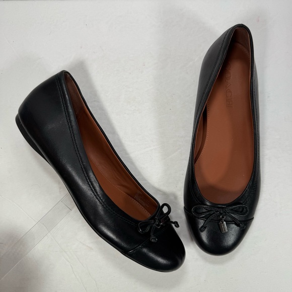 Coach Black Leather String Tie Ballet Flats Women Size 7 - Picture 1 of 11